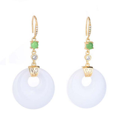 Mythstone FengShui White Jade Blessing Drop Earrings