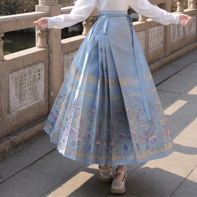 Mythstone Chinese Hanfu Phoenix Feathers Printed Horse Face Skirt Mamianqun