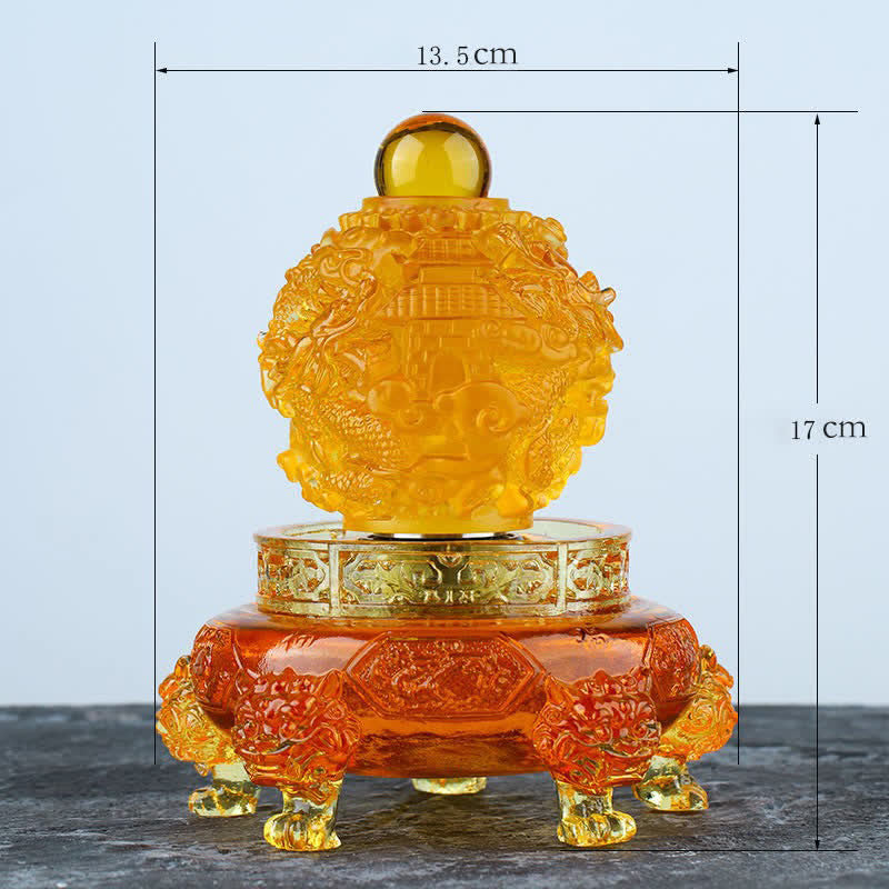 Mythstone Feng Shui Auspicious Dragon Handmade Liuli Crystal Rotatable Art Piece Luck Home Office Decoration