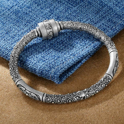 Mythstone 990 Sterling Silver Tibetan Auspicious Clouds Om Mani Padme Hum Engraved Creativity Bracelet Bangle