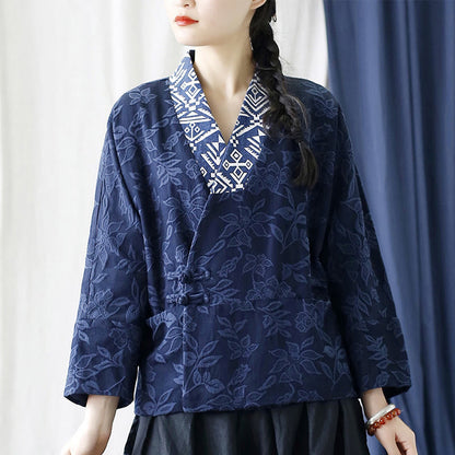 Mythstone Flower Jacquard V-Neck Long Sleeve Jacket