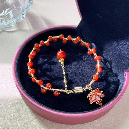 Mythstone Red Maple Leaf Luck Charm Bracelet