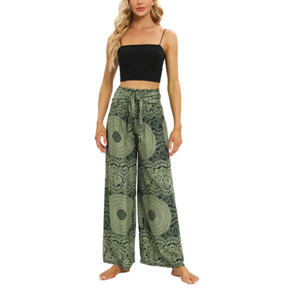 Mythstone Boho Lace-up Wide Leg Pants Women's Yoga Pants