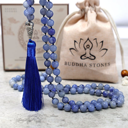 Mythstone 108 Mala Blue Aventurine Beads Yoga Meditation Prayer Beads Necklace