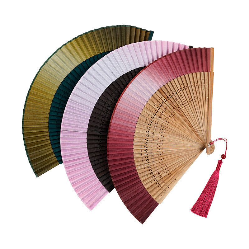 Mythstone Solid Color Gradient Hollow Engraved Handheld Bamboo Folding Fan