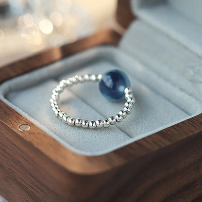 Mythstone 925 Sterling Silver Blue Candy Agate Healing Bead Ring