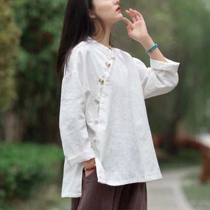 Blusa de lino con ramio Mythstone para mujer, estilo chino Hanfu