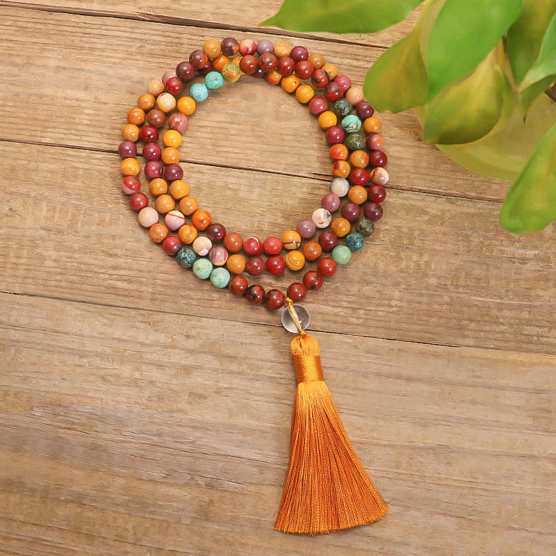 Mythstone 108 Mala Beads Mookaite Emotional Growth Bracelet Tassel Necklace Pendant