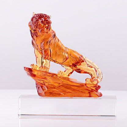 Mythstone Handmade Liuli Crystal Tiger Art Piece Protection Home Decoration