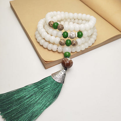 Pulsera protectora de 108 cuentas con mala de semillas de Bodhi blancas