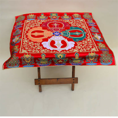 Mythstone Flower Endless Knot Prayer Altar Mat Healing Meditation 8 Auspicious Symbols Mat Table Runner