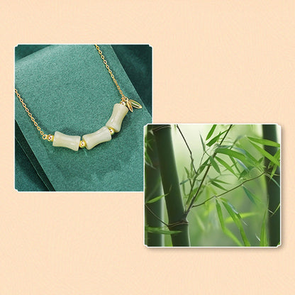 Mythstone 925 Sterling Silver Hetian Jade Bamboo Fu Character Prosperity Necklace Pendant Bracelet