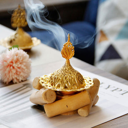 Mythstone Gold Alloy Healing Mini Incense Burner With Wooden Coaster Home Decor