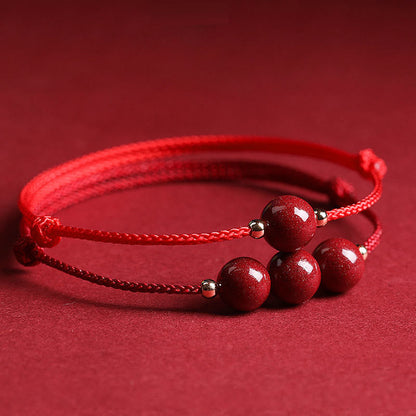 Mytthstone Natural Lucky Cinnabar Bead Blessing String Bracelet Anklet