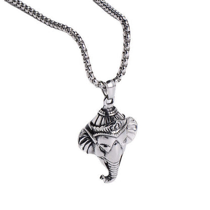 Mythstone Ganesh Ganpati Elephant Titanium Steel Protection Pendant Necklace