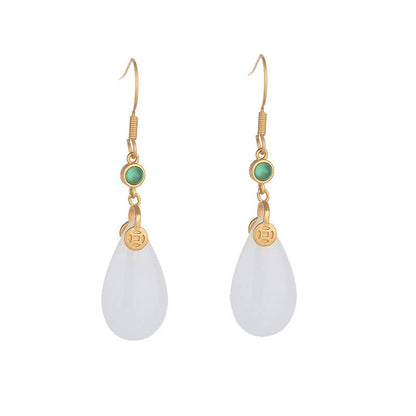 Mythstone FengShui White Jade Luck Drop Earrings