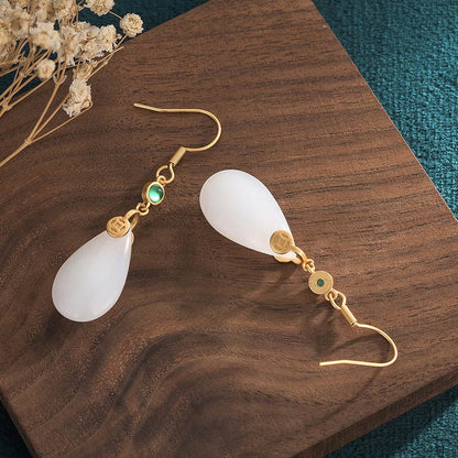 Mythstone FengShui White Jade Luck Drop Earrings