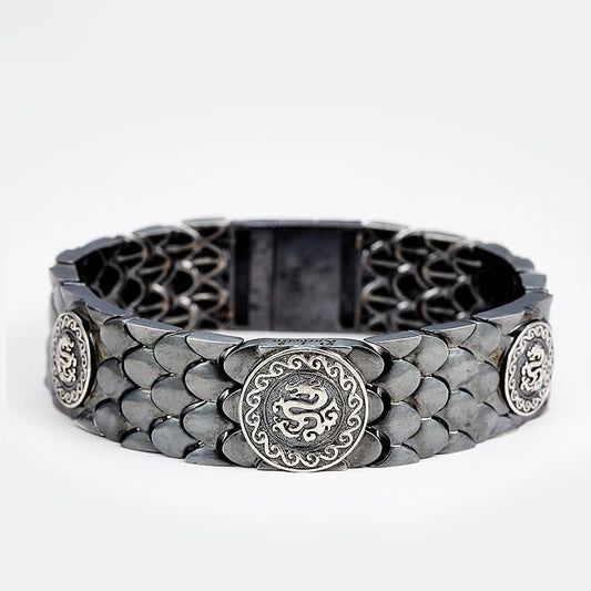 Mythstone 925 Sterling Silver Dragon Scales Luck Success Bracelet Bangle