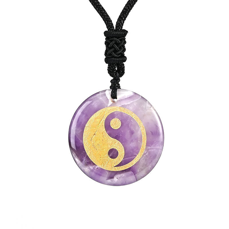 Mythstone Various Crystal Amethyst Tiger Eye Green Aventurine Yin Yang Spiritual Necklace Pendant