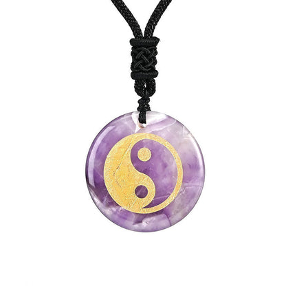 Mythstone Various Crystal Amethyst Tiger Eye Green Aventurine Yin Yang Spiritual Necklace Pendant