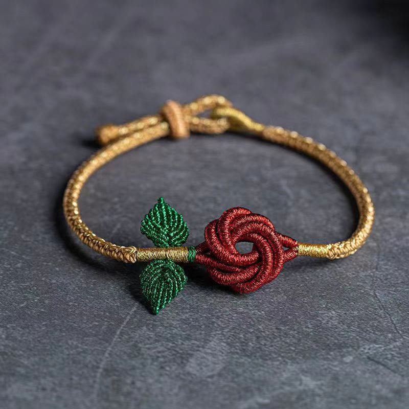 Mythstone Rose Flower Rope Eight Thread Peace Knot Luck Handmade Bracelet