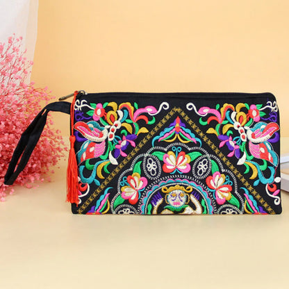 Mythstone Dragon Butterfly Cosmos Flower Embroidery Wallet Shopping Purse