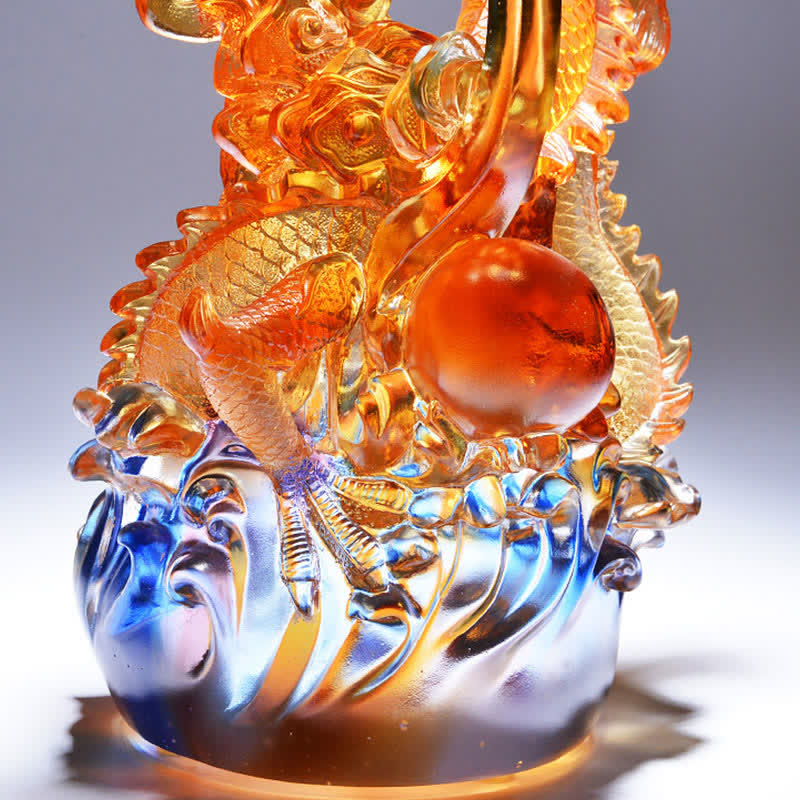 Mythstone Feng Shui Dragon Handmade Liuli Crystal Art Piece Success Home Office Decoration