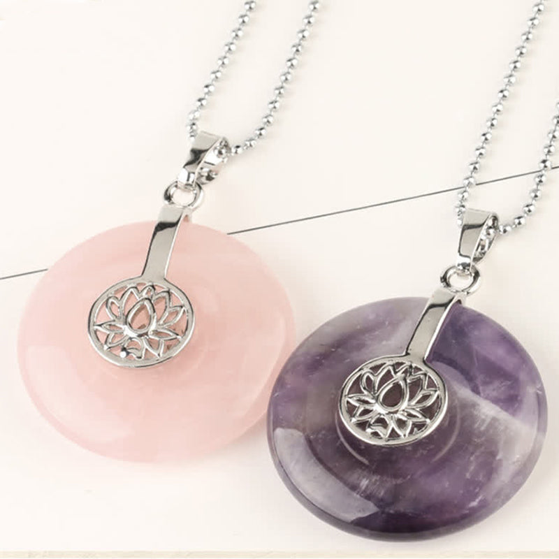 Mythstone Various Crystal Amethyst Pink Crystal Lotus Healing Necklace Pendant