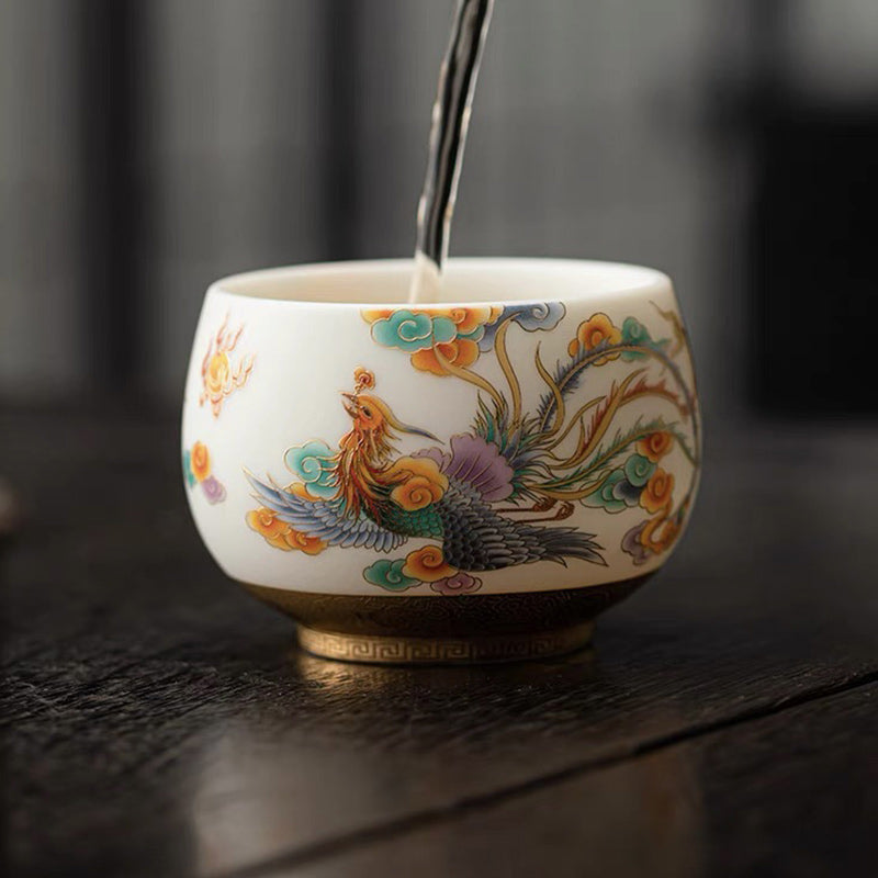 Mythstone Dragon Phoenix Auspicious Clouds Ceramic Teacup Kung Fu Tea Cup