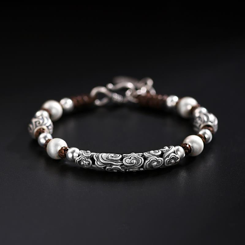 Mythstone Tibet Handmade Copper 999 Sterling Silver Auspicious Cloud Wealth String Bracelet