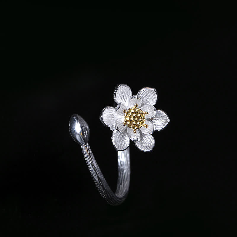 Mythstone 925 Sterling Silver Lotus Flower Blessing Ring