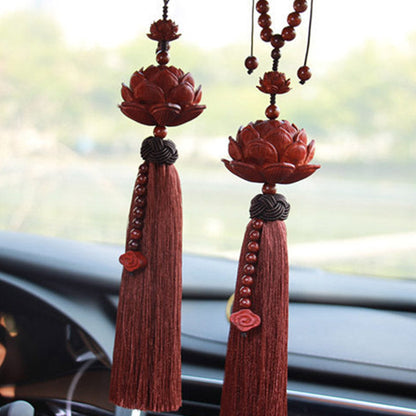 Mythstone Tibetan Small Leaf Red Sandalwood Lotus Luck Protection Tassel Decoration