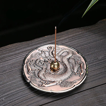 Mythstone Round Auspicious Dragon Protection Copper Alloy Stick Incense Burner Decoration