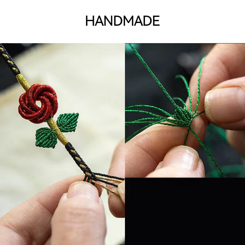 Mythstone Rose Flower Rope Eight Thread Peace Knot Luck Handmade Bracelet