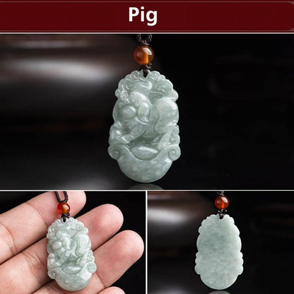 Mythstone Natural Jade 12 Chinese Zodiac Sucess Pendant Necklace