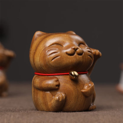 Mythstone Green Sandalwood Small Mini Cute Lucky Cat Peace Decorations