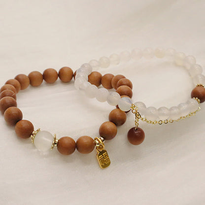 Mythstone Sandalwood Cat's Eye Fu Character Charm Protection Bracelet