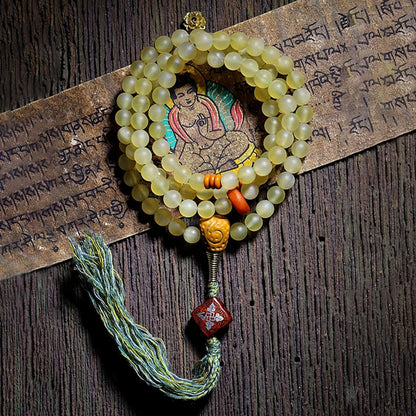 Mythstone 108 Mala Beads Tibet Sheep Horn Amber Luck Bracelet