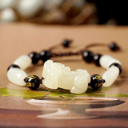 Mythstone Natural Hetian White Jade PiXiu Wealth String Bracelet