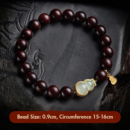 Mythstone Small Leaf Red Sandalwood Gourd Jade Calm Relaxation Bracelet