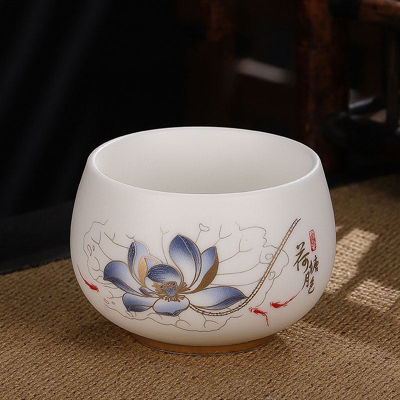 Mythstone Dragon Cicada Bamboo Deer Crane Lotus Plum Flower Ceramic Teacup Kung Fu Tea Cup Bowl 185ml