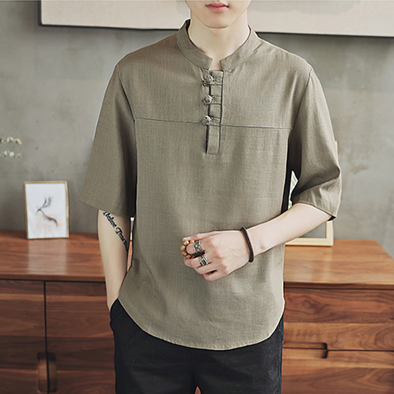 Mythstone Casual Half Sleeve Shirt Cotton Linen Men Clothing