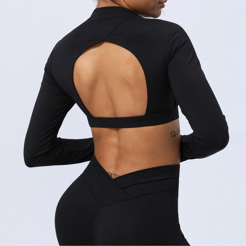 Mythstone 2Pcs Long Sleeve Backless Top Bra Leggings Pants Fitness Yoga Outfit Set