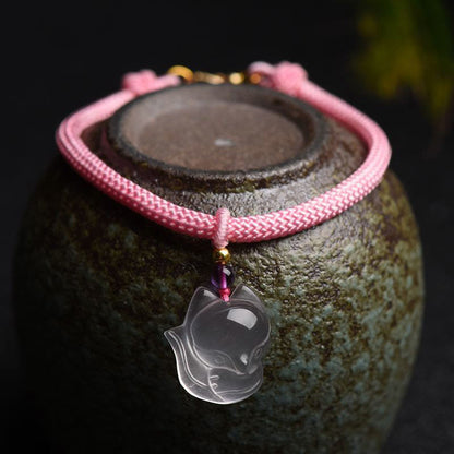 Mythstone Lucky Pink Crystal Fox Love String Bracelet