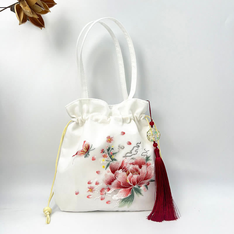 Mythstone Suzhou Embroidery Lotus Deer Epiphyllum Peony Rabbit Cotton Linen Tote Crossbody Bag Shoulder Bag Handbag