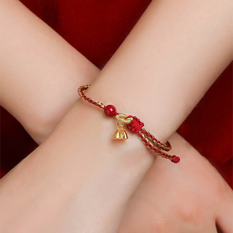 Mythstone Handmade 925 Sterling Silver Lotus Cinnabar Gold Bead Blessing Braid Bracelet