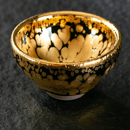 Mythstone 24K Gold Spot Pattern Chinese Jianzhan Ceramic Teacup Kung Fu Tea Cup Bowl With Gift Box