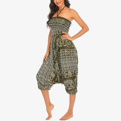 Mythstone Two Style Wear Elephant Pattern Loose Smocked Harem Trousers Jumpsuit Women's Yoga Pants