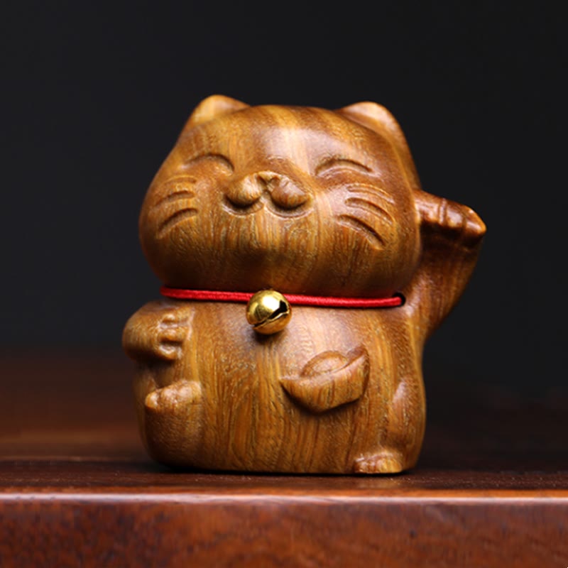 Mythstone Green Sandalwood Small Mini Cute Lucky Cat Peace Decorations