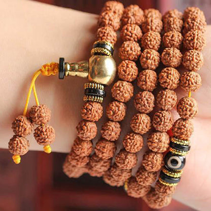 Mythstone 108 Mala Beads Rudraksha Bodhi Seed Dzi Bead Luck Wealth Bracelet